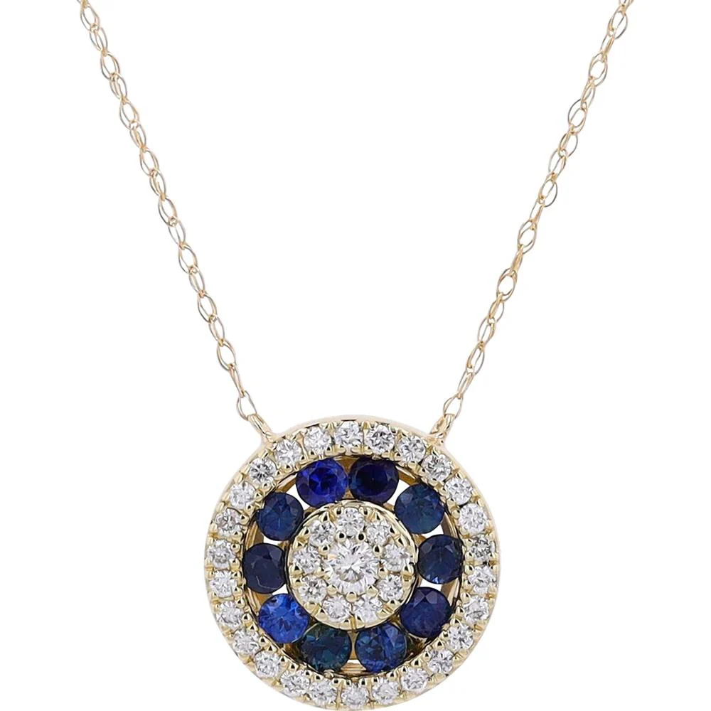 14K White Gold Sapphire and Diamond Halo Pendant - 0.50 Carat Sapphire, 0.30 Carat Total Diamond Weight