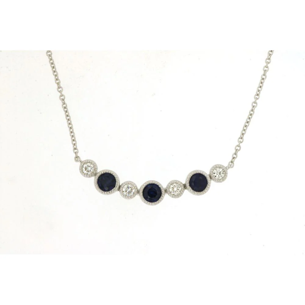 14K White Gold Sapphire and Diamond Necklace with Milgrain Detail - 0.46 Carats Total Gemstone Weight - Royal Jewelry