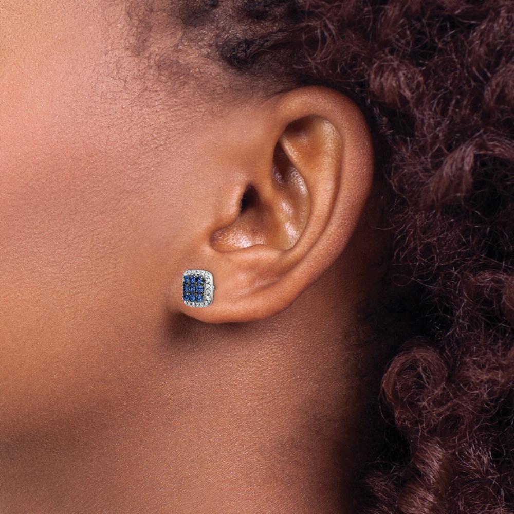 14K White Gold Sapphire and Diamond Post Earrings - 0.08 Carat Total Sapphire Weight, 0.005 Carat Total Diamond Weight by Monteluci Fine Jewelry - Image 3