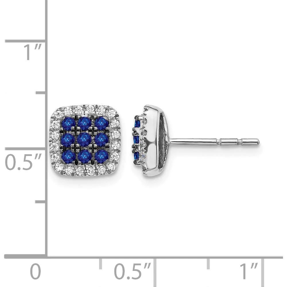 14K White Gold Sapphire and Diamond Post Earrings - 0.08 Carat Total Sapphire Weight, 0.005 Carat Total Diamond Weight by Monteluci Fine Jewelry - Image 4