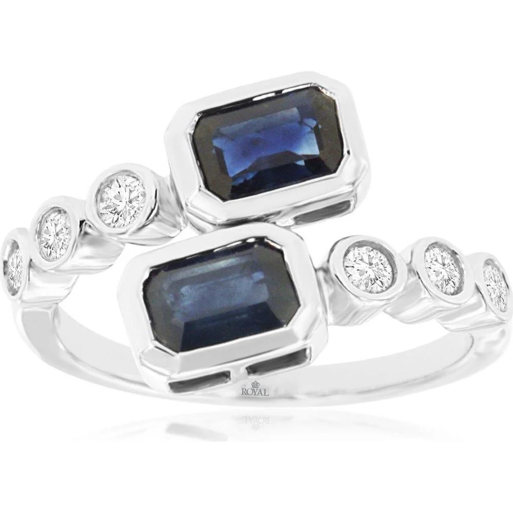 14K White Gold Sapphire & Diamond Ring - 1.85 Carats Total Weight - Royal Jewelry