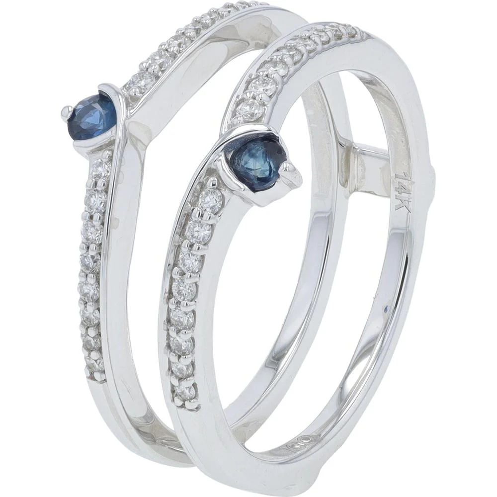 14K White Gold Sapphire and Diamond Ring Guard with .17 Carat Sapphire and .20 Carat Total Diamond Weight
