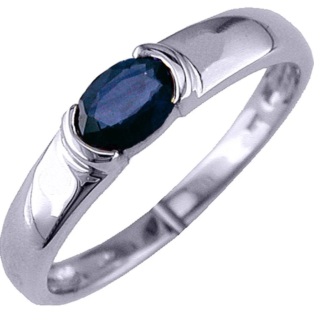 14K White Gold Sapphire and Diamond Ring with Oval Sapphire - 0.65 Carats Total Gem Weight - Royal Jewelry