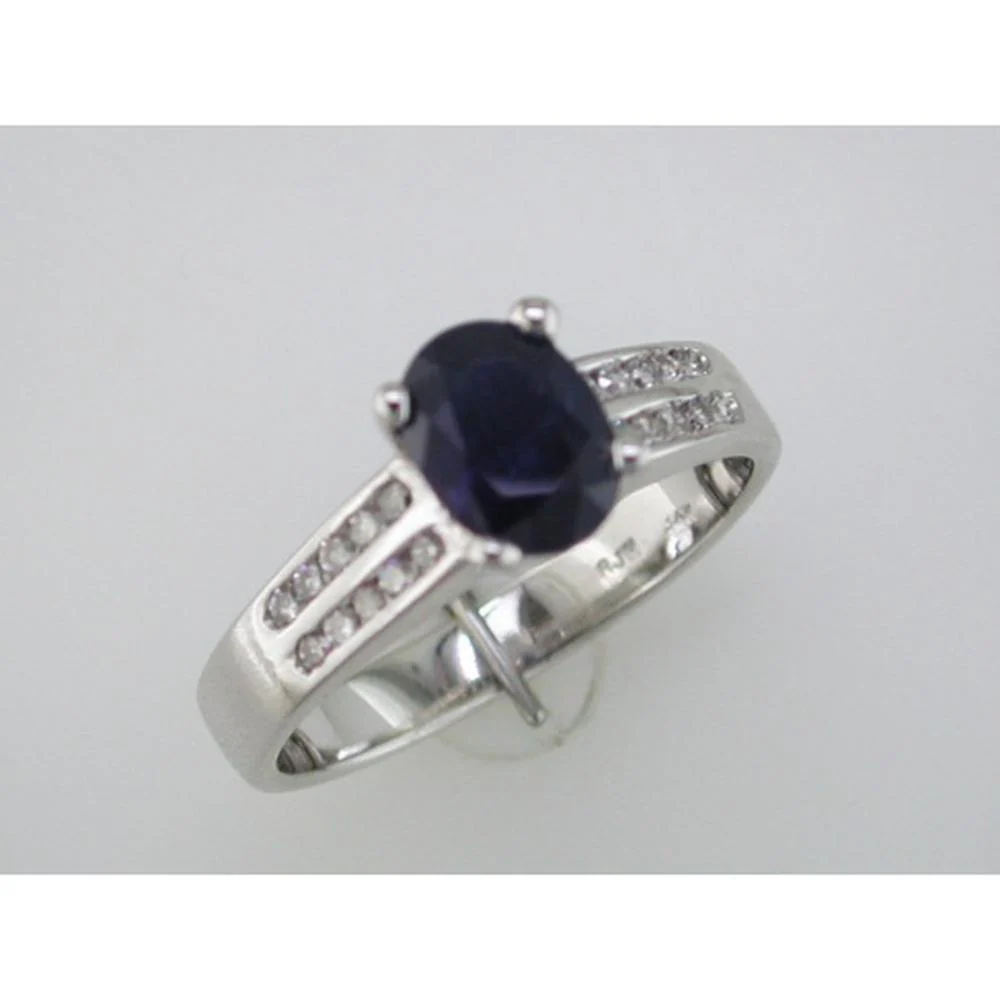 14K White Gold Sapphire and Diamond Ring with Oval Sapphire - 1.50 Carats Sapphire, 0.22 Carats Diamond Total Weight - Royal Jewelry