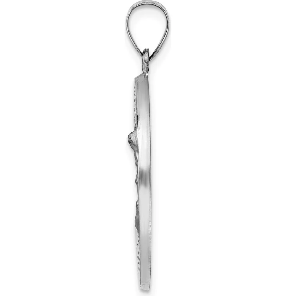 14K White Gold Satin and Polished St. Michael Round Pendant Medal with Hollow Design by Oro Pregiato - Image 2