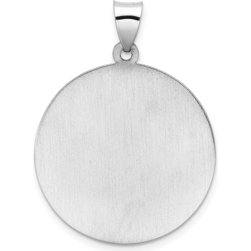 14K White Gold Satin and Polished St. Michael Round Pendant Medal with Hollow Design by Oro Pregiato - Image 4