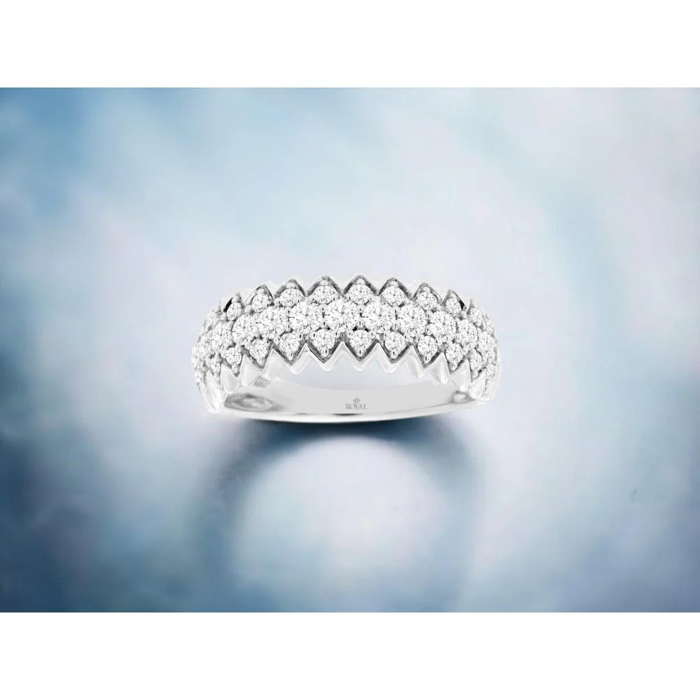 14K White Gold Scalloped Diamond Wedding Band with Round Diamonds - 1.00 Carat Total Diamond Weight - Royal Jewelry - Image 2