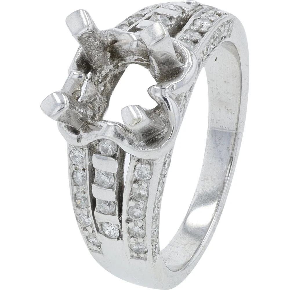 14K White Gold Semi - Mount Engagement Ring with 0.30 Carat Diamond Weight
