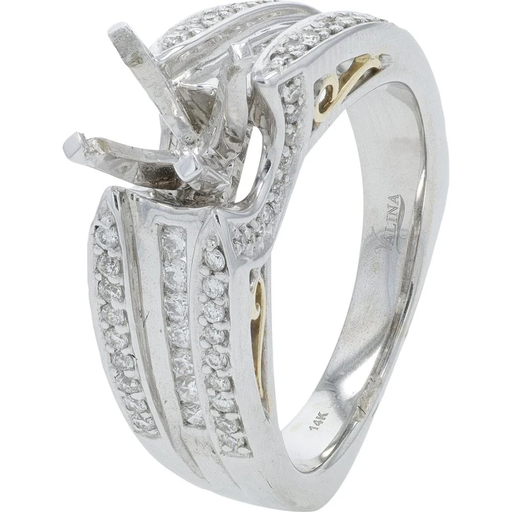 14K White Gold Semi - Mount Engagement Ring with 0.38 Carat Total Pavé Diamonds - Ready for Center Diamond