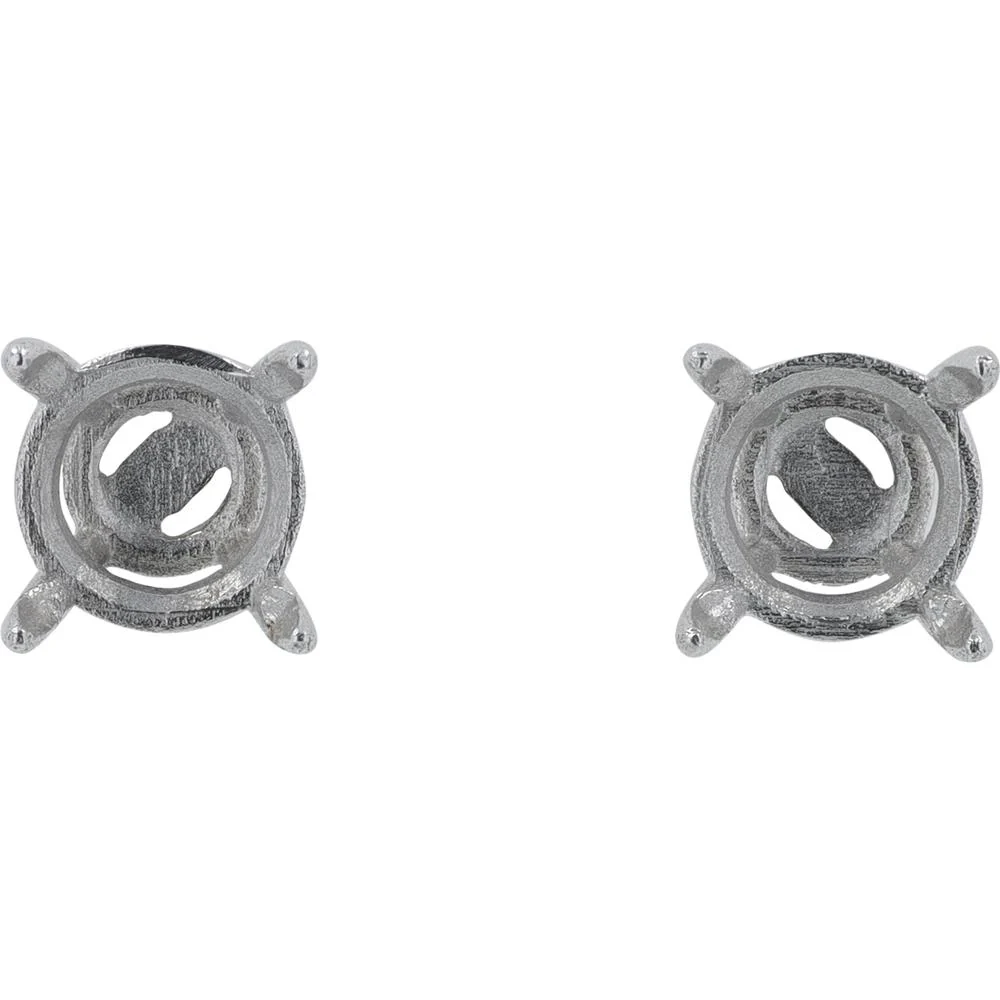 14K White Gold Semi Mount Stud Earrings for 1 Carat Gemstones - 2 Carat Total Weight