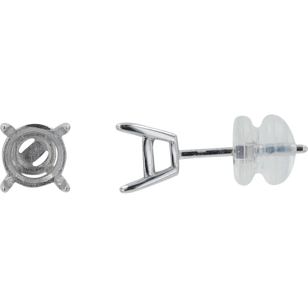 14K White Gold Semi Mount Stud Earrings for 1 Carat Gemstones - 2 Carat Total Weight - Image 2