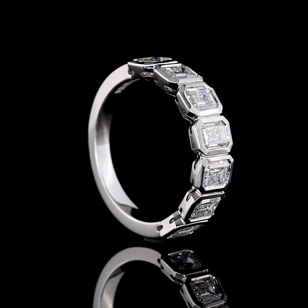 14K White Gold Seven Stone Eternity Band with Bezel Set Emerald Cut Lab Grown Diamonds - 1.93 Carat Total Diamond Weight - Covaloro Fine Jewelry - Image 3