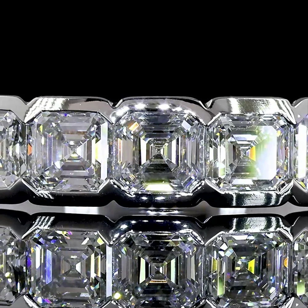 14K White Gold Seven-Stone Eternity Band with Half-Bezel Set Asscher Cut Lab Diamonds - 0.97 Carat Total Weight - Covaloro Fine Jewelry - Image 2