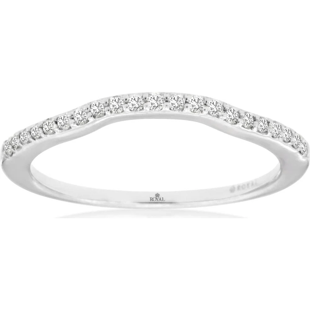 14K White Gold Shapeable Contour Diamond Band with Round Brilliant Prong Set Diamonds - 0.14 Carat Total Weight - Royal Jewelry