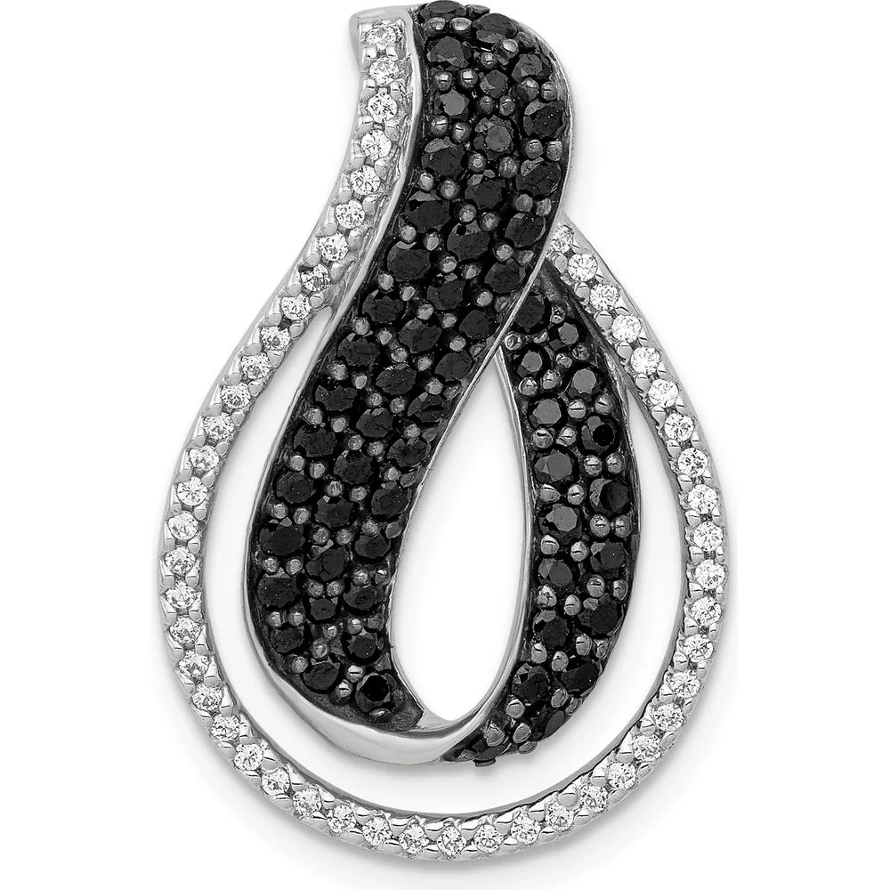 14K White Gold Slide Pendant with Natural Black and White Diamonds - 1.13 Carat Total Diamond Weight by Monteluci Fine Jewelry