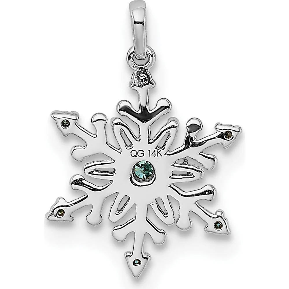 14K White Gold Snowflake Pendant with Blue and White Diamonds - 0.10 Carat Total Diamond Weight by Monteluci Fine Jewelry - Image 3