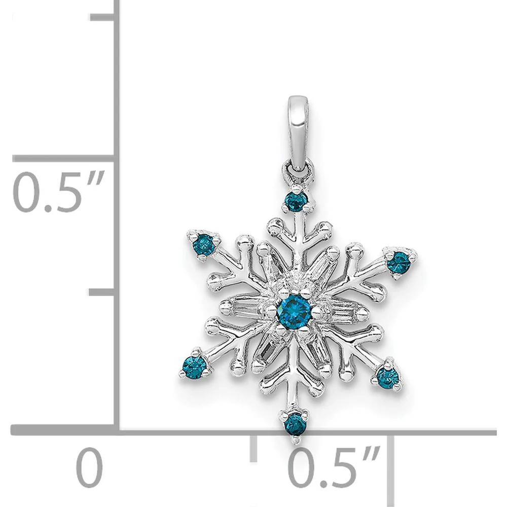 14K White Gold Snowflake Pendant with Blue and White Diamonds - 0.10 Carat Total Diamond Weight by Monteluci Fine Jewelry - Image 4