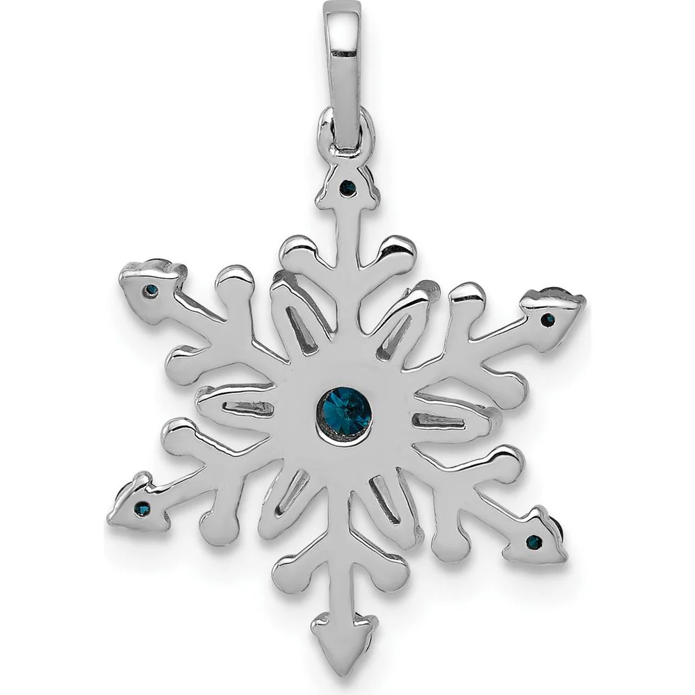 14K White Gold Snowflake Pendant with Round and Baguette Blue and White Diamonds - 0.13 Carat Total Diamond Weight by Monteluci Fine Jewelry - Image 3