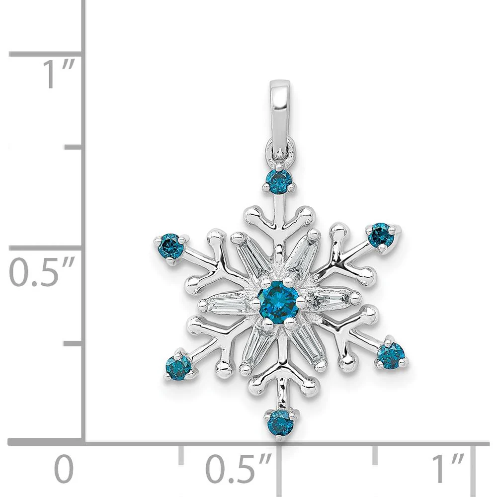 14K White Gold Snowflake Pendant with Round and Baguette Blue and White Diamonds - 0.13 Carat Total Diamond Weight by Monteluci Fine Jewelry - Image 4