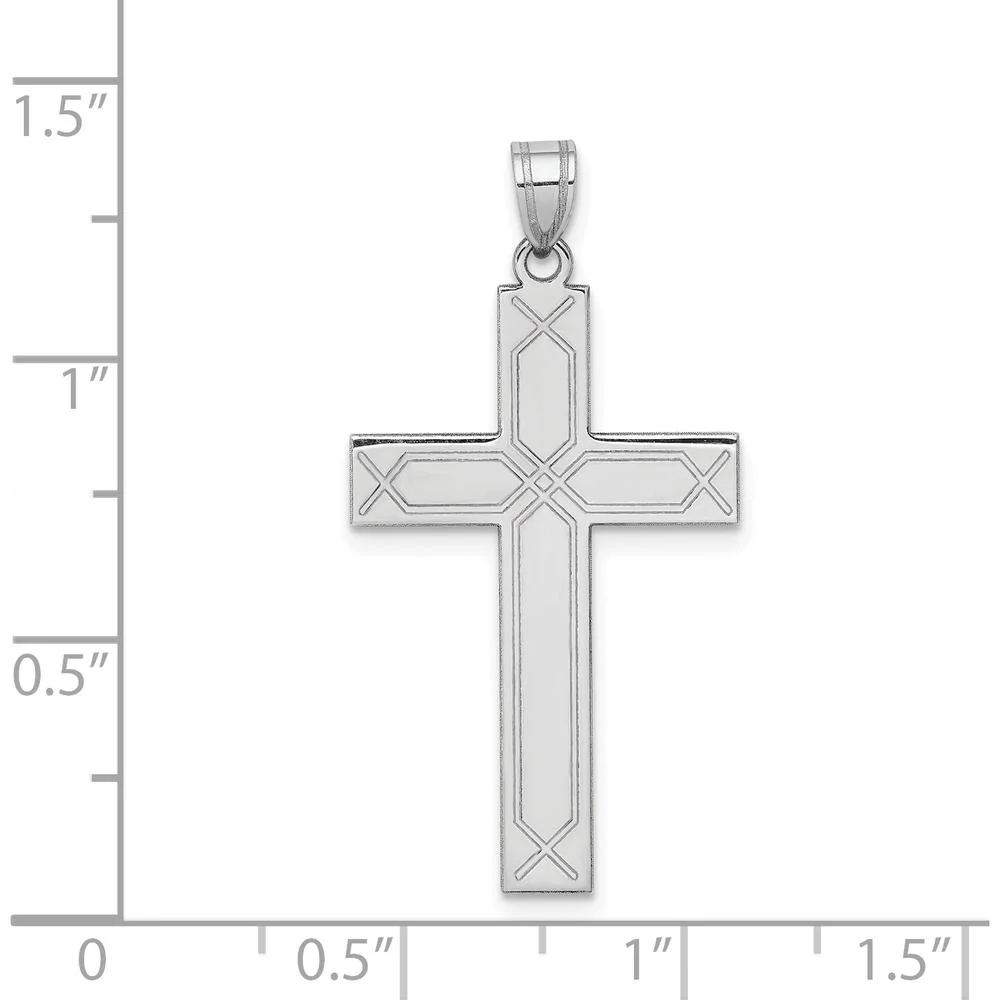 14K White Gold Solid Laser Etched Cross Pendant with Rhodium Plating by Oro Pregiato - Image 3