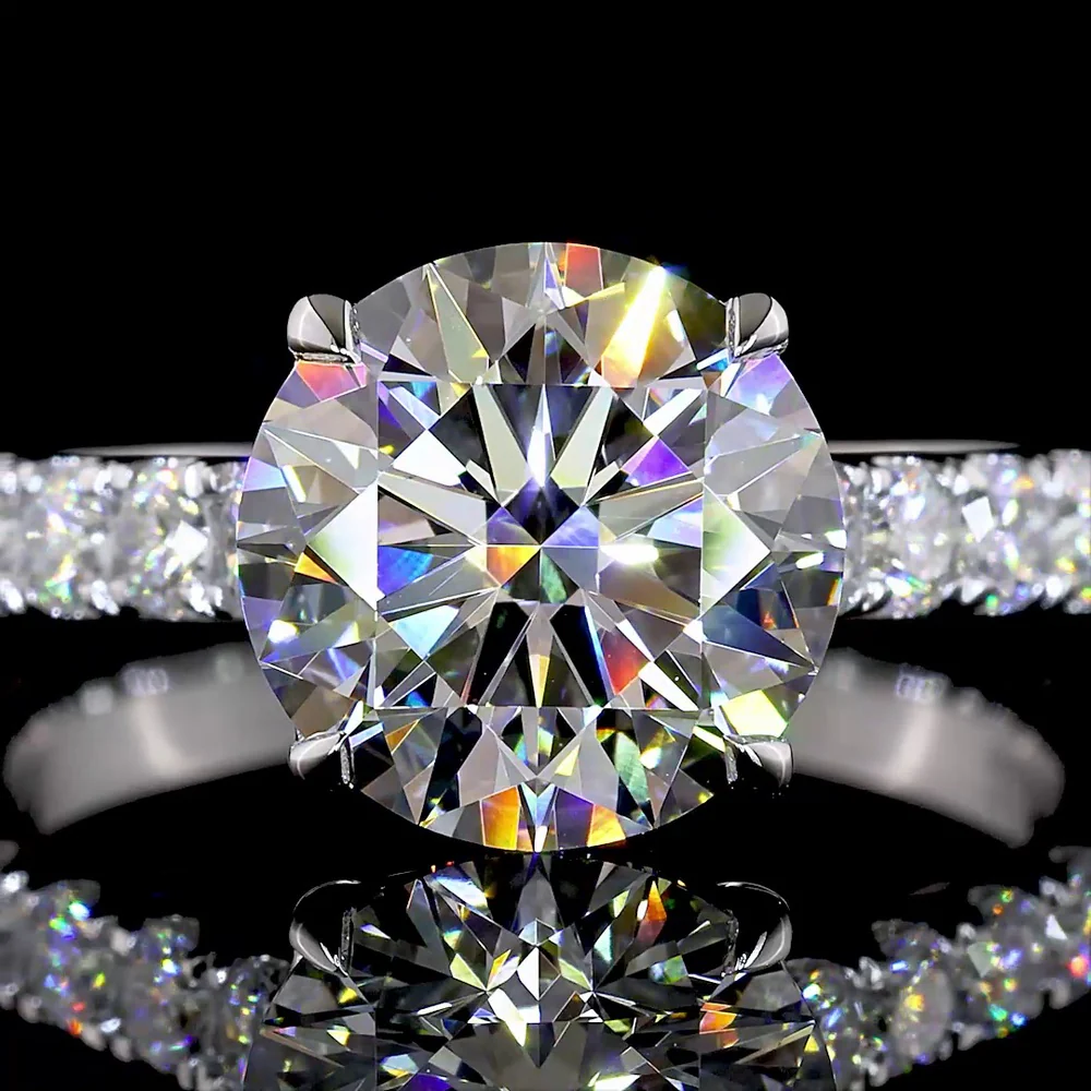 14K White Gold Solitaire Diamond Shank Ring with 3.00 Carat Round Brilliant Cut Lab Diamond Center and 1.00 Carat Accent Lab Diamonds - 4.00 Carat Total Diamond Weight, IGI Certified E VVS2 - Covaloro Fine Jewelry