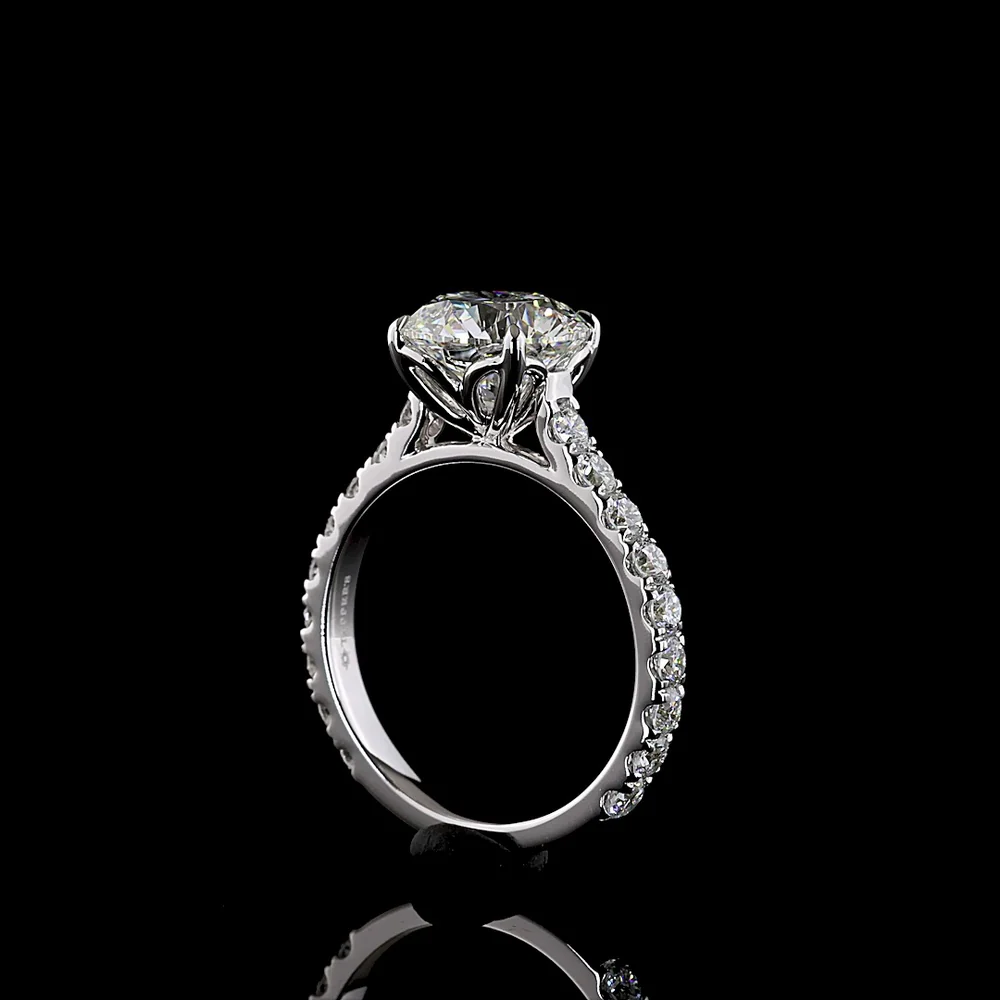 14K White Gold Solitaire Diamond Shank Ring with 3.00 Carat Round Brilliant Cut Lab Diamond Center and 1.00 Carat Accent Lab Diamonds - 4.00 Carat Total Diamond Weight, IGI Certified E VVS2 - Covaloro Fine Jewelry - Image 2