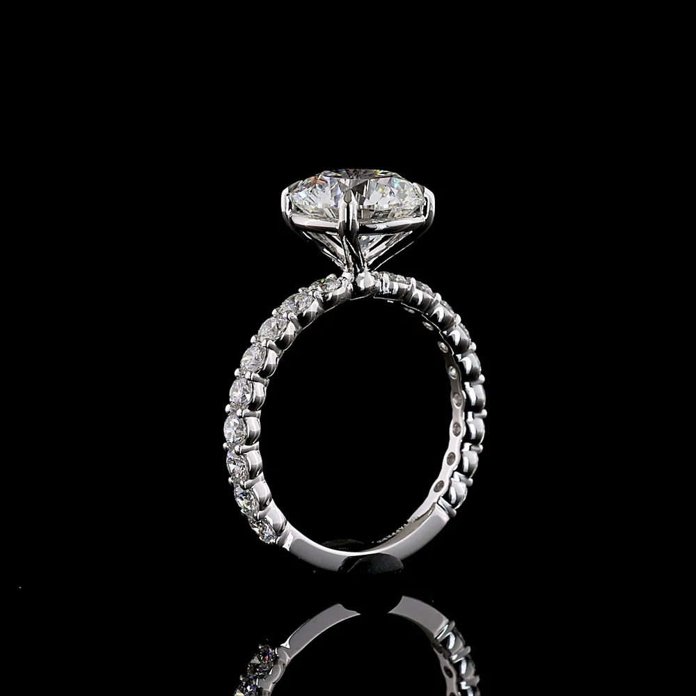 14K White Gold Solitaire Diamond Shank Ring with 3.01 Carat Round Brilliant Lab Diamond Center and 0.91 Carat Diamond Band - 3.92 Carat Total Diamond Weight - Covaloro Fine Jewelry - Image 4