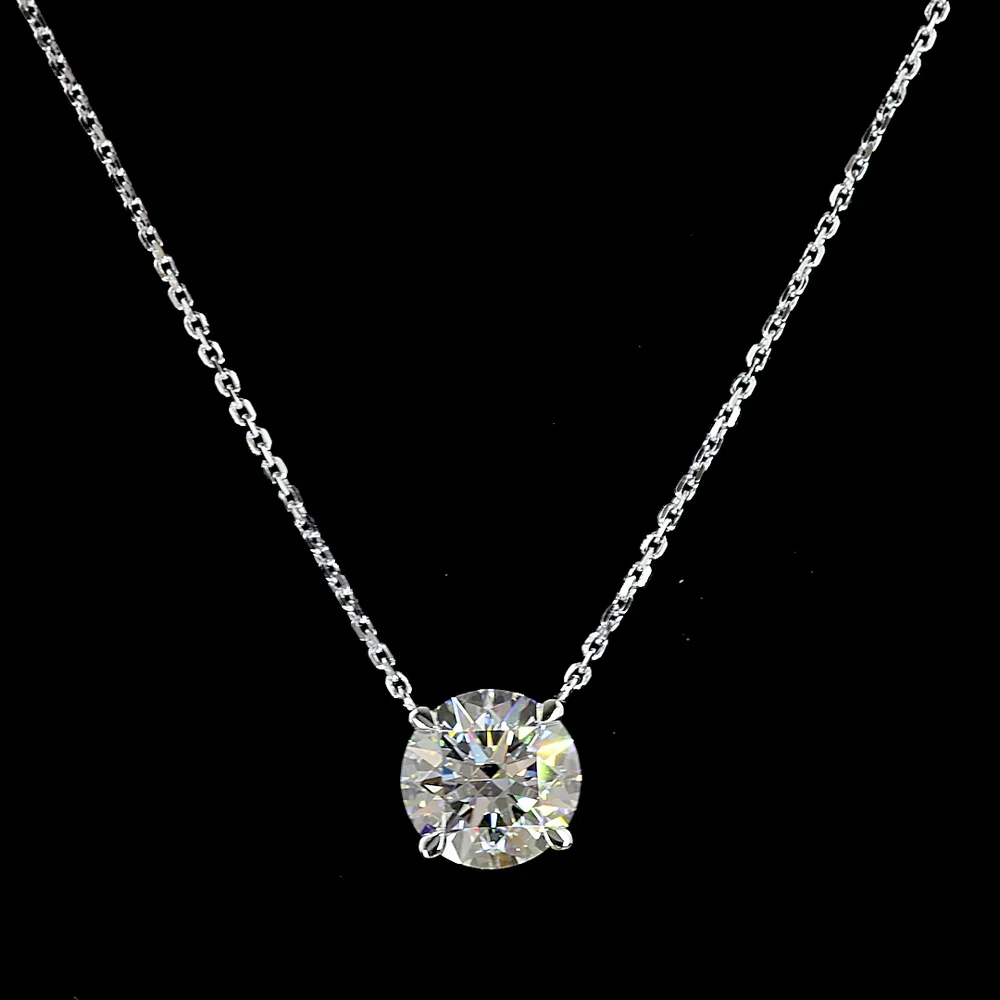 14K White Gold Solitaire Pendant with 1.90 Carat Round Brilliant Cut Lab Grown Diamond - E-F Color VS1 Clarity - Covaloro Fine Jewelry