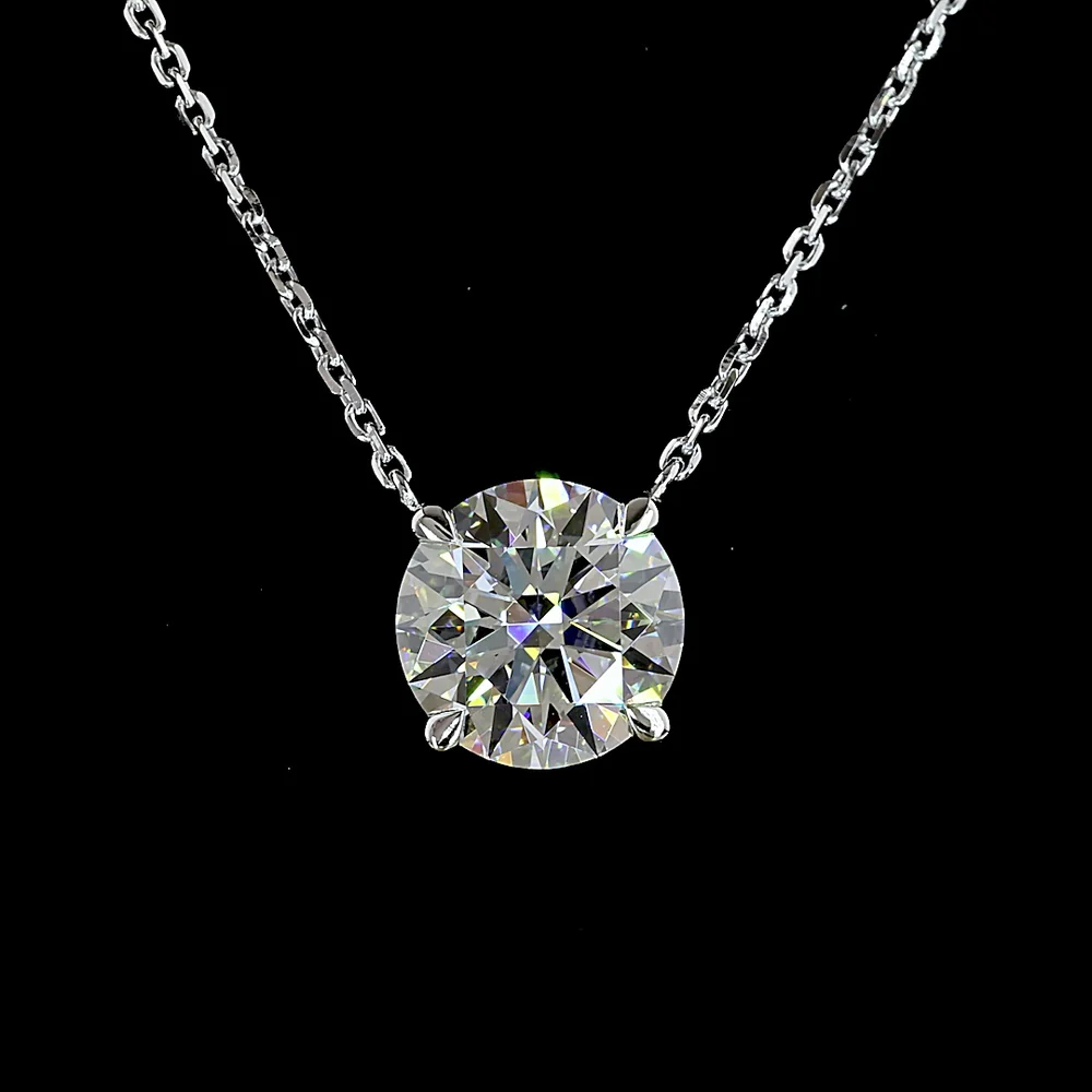 14K White Gold Solitaire Pendant with 1.90 Carat Round Brilliant Cut Lab Grown Diamond - E-F Color VS1 Clarity - Covaloro Fine Jewelry - Image 2