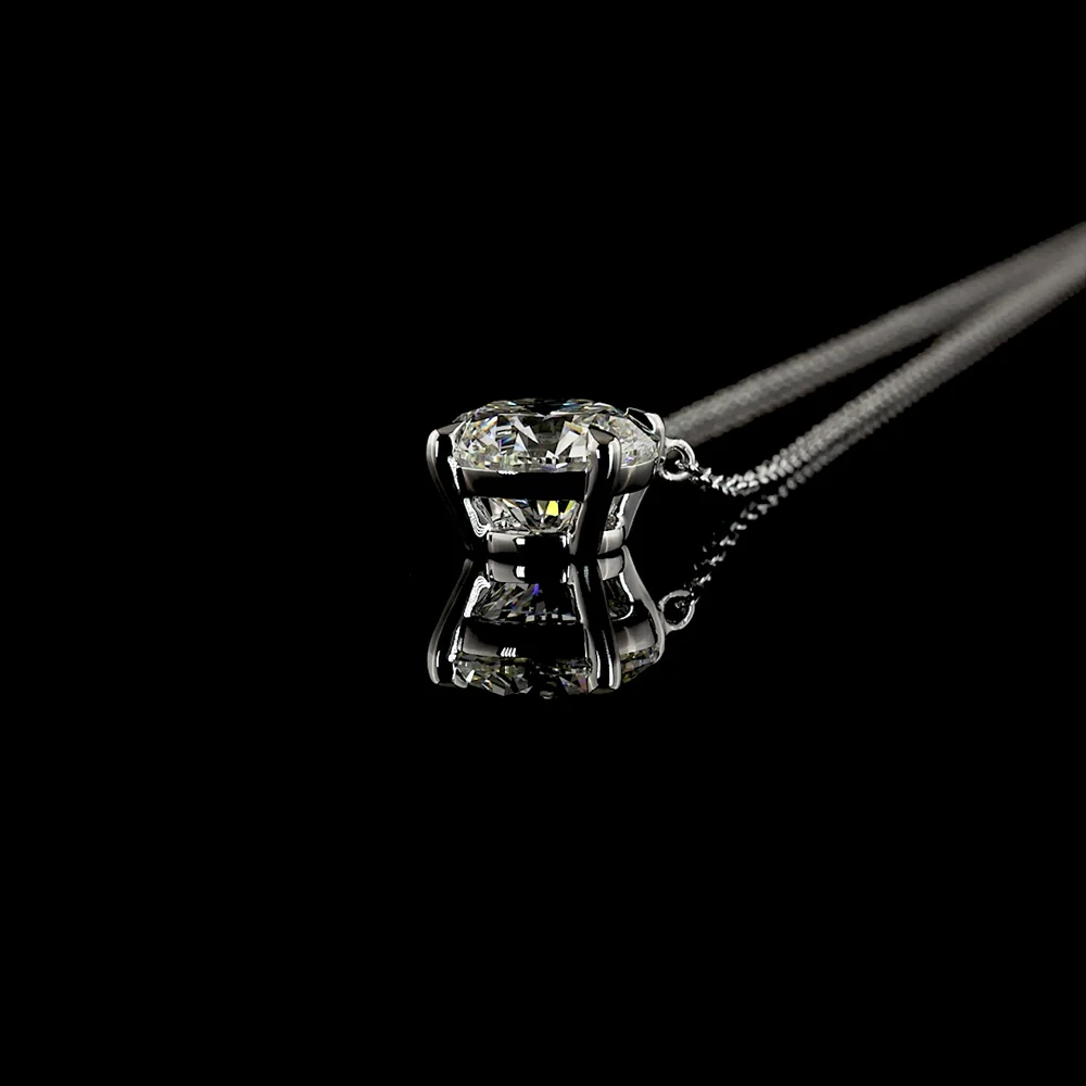 14K White Gold Solitaire Pendant with 1.90 Carat Round Brilliant Cut Lab Grown Diamond - E-F Color VS1 Clarity - Covaloro Fine Jewelry - Image 3