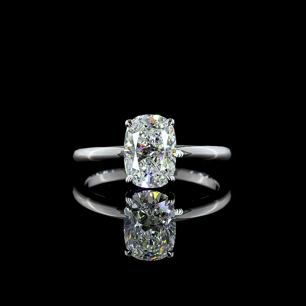 14K White Gold Solitaire Ring with 1.45 Carat Cushion Brilliant Cut Lab Diamond - D VVS2 Clarity IGI Certified - Covaloro Fine Jewelry