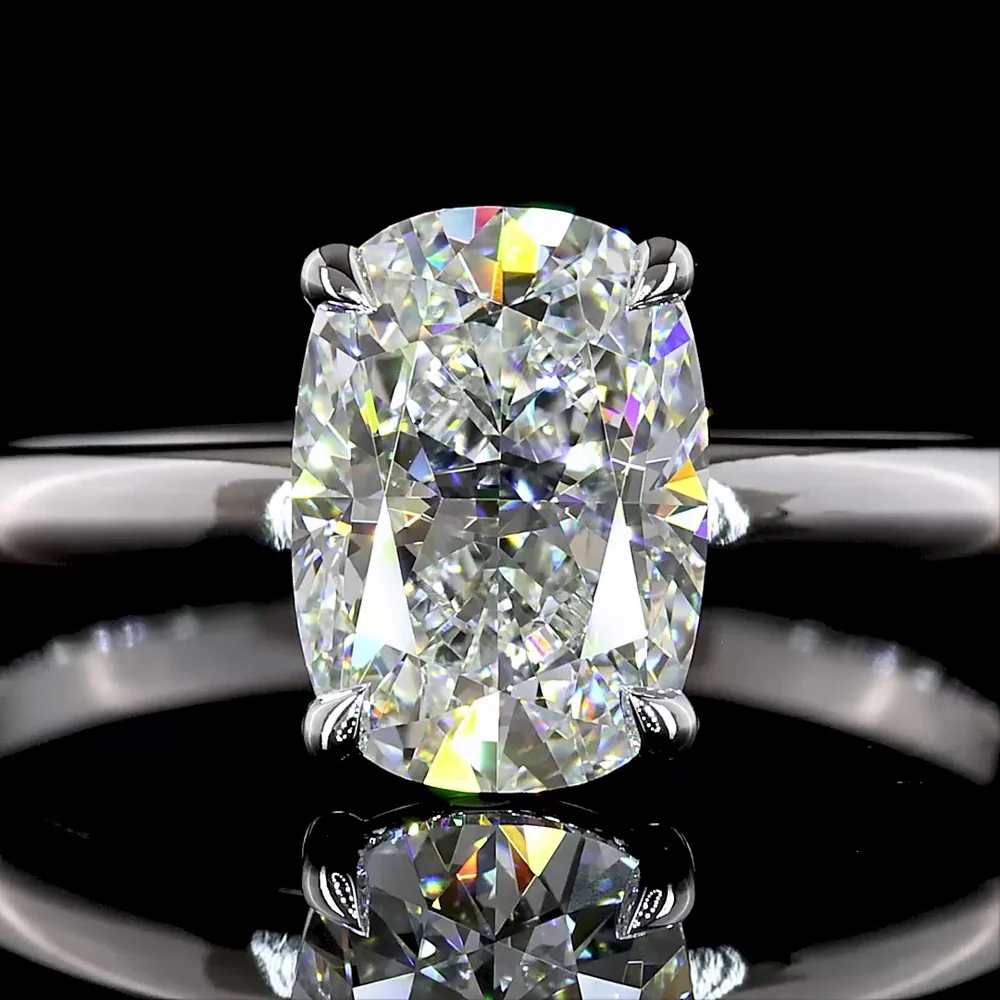 14K White Gold Solitaire Ring with 1.45 Carat Cushion Brilliant Cut Lab Diamond - D VVS2 Clarity IGI Certified - Covaloro Fine Jewelry - Image 2