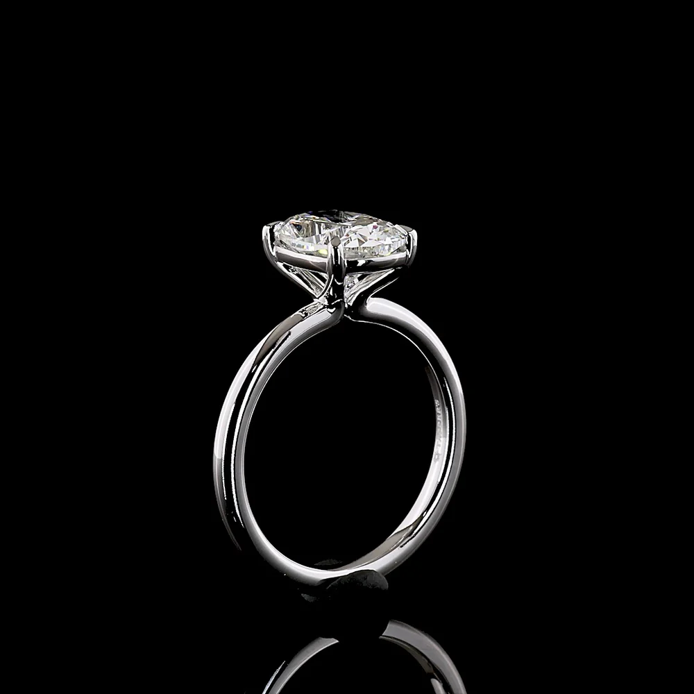 14K White Gold Solitaire Ring with 2.52 Carat Cushion Brilliant Lab-Grown Diamond - E-F Color, VS1 Clarity, IGI Certified - Covaloro Fine Jewelry