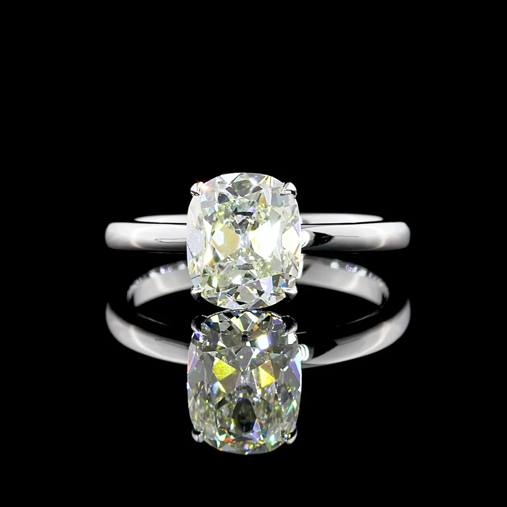 14K White Gold Solitaire Ring with Antique Cushion Cut Lab Diamond - 1.80 Carat Total Weight, I-J Color VS1 Clarity, IGI Certified - Covaloro Fine Jewelry