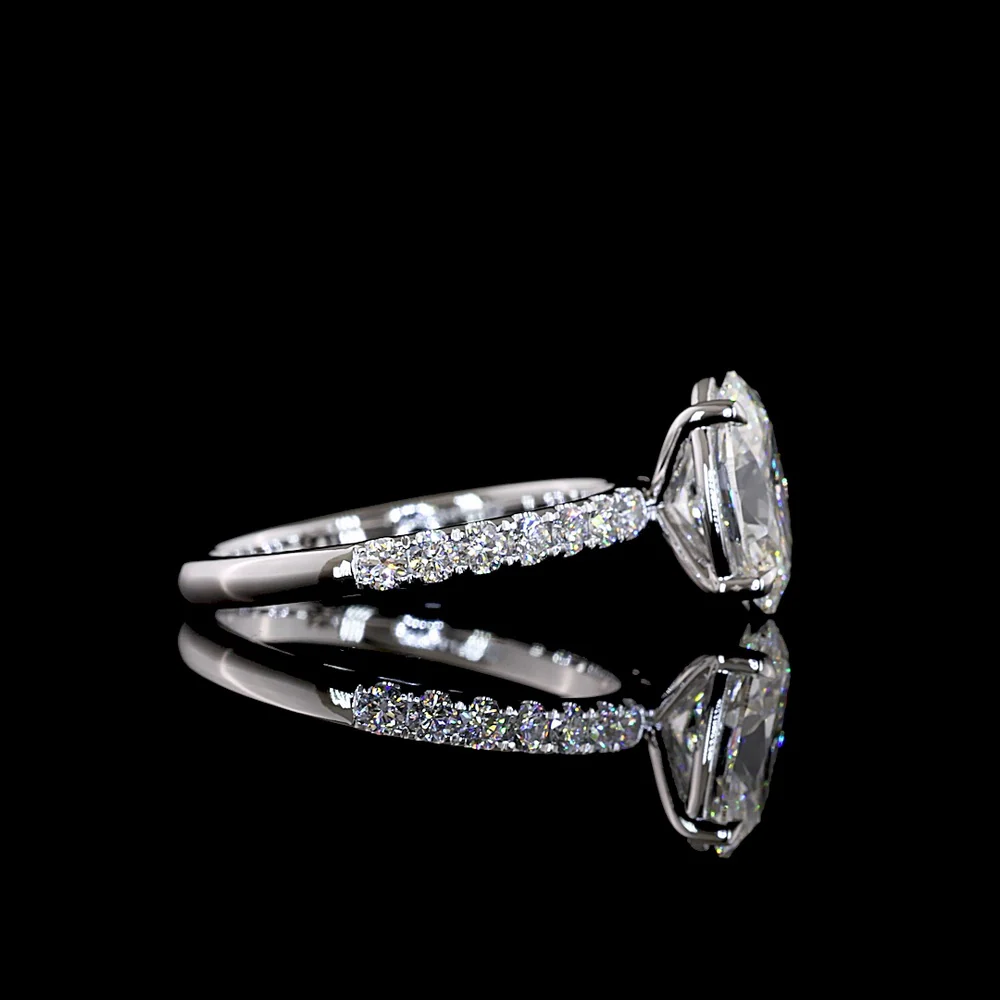 14K White Gold Solitaire Shank Ring with 2.01 Carat Oval Lab Diamond and 0.44 Carat Pave Set Round Brilliant Lab Diamonds - 2.45 Carat Total Diamond Weight - Covaloro Fine Jewelry - Image 3
