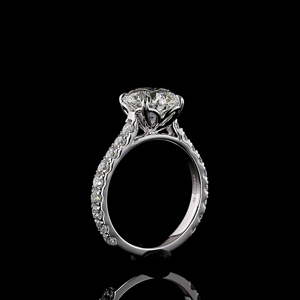 14K White Gold Solitaire Shank Ring with 3.02 Carat Round Lab Diamond and 0.97 Carat Diamond Accents - 3.99 Carat Total Weight - Covaloro Fine Jewelry - Image 3