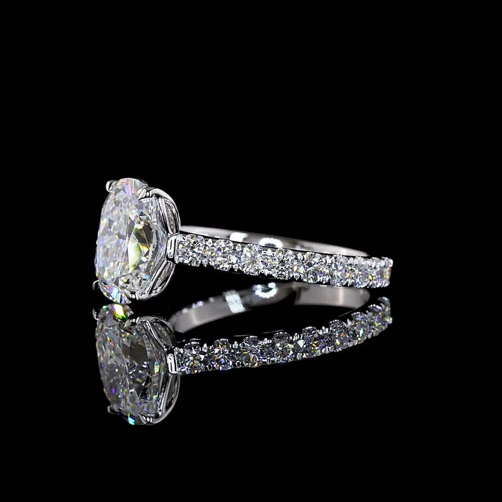 14K White Gold Solitaire Shank Ring with 3.04 Carat Cushion Brilliant Lab Diamond and 0.99 Carat Accent Diamonds - 4.03 Total Carat Weight - Covaloro Fine Jewelry - Image 4