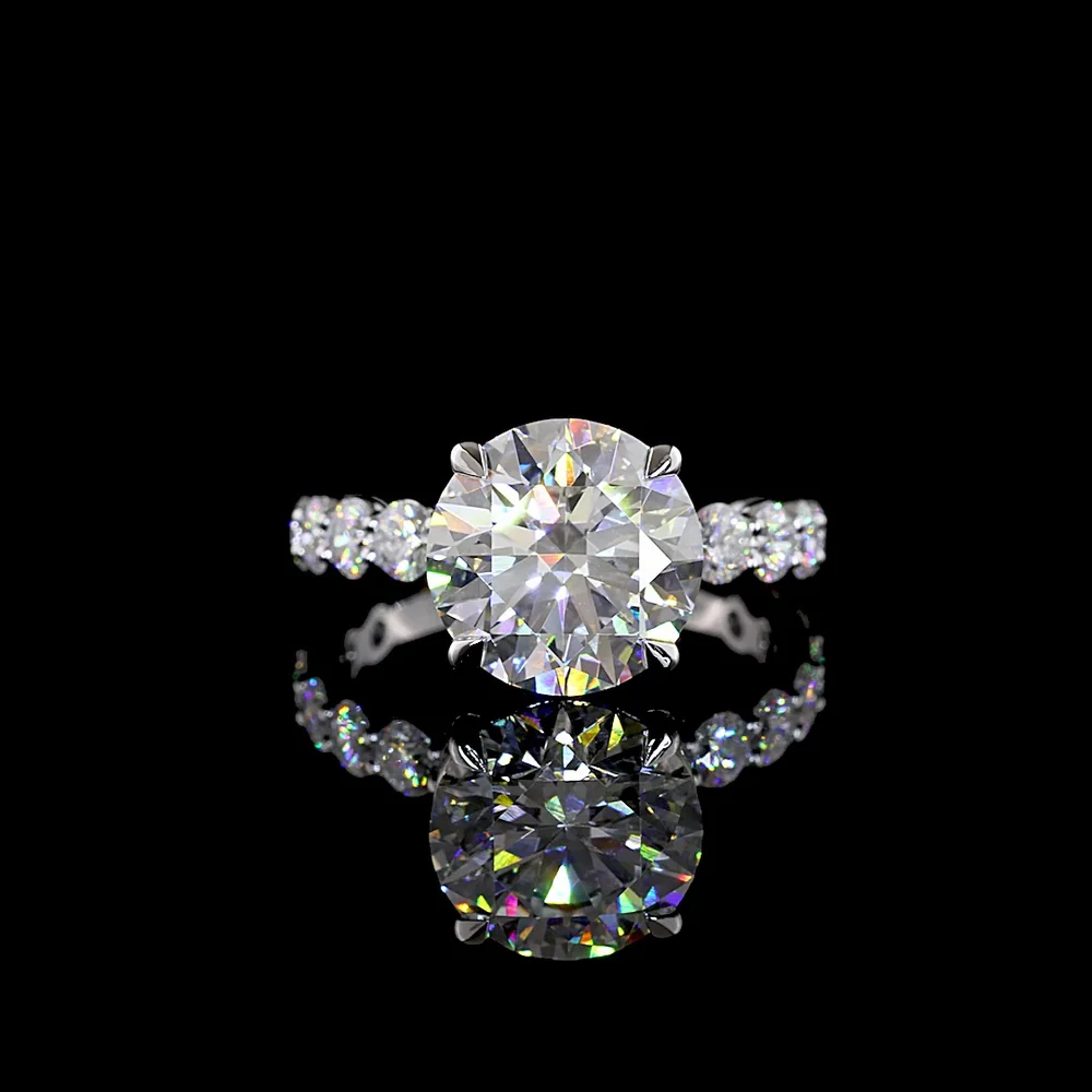 14K White Gold Solitaire Shank Ring with 4.16 Carat Round Brilliant Lab Diamond Center and 1.41 Carat Accent Diamonds - 5.57 Carat Total Weight IGI Certified - Covaloro Fine Jewelry