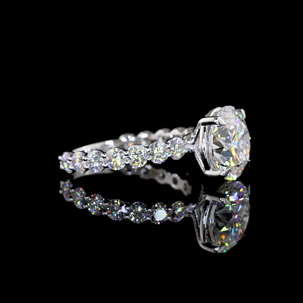 14K White Gold Solitaire Shank Ring with 4.16 Carat Round Brilliant Lab Diamond Center and 1.41 Carat Accent Diamonds - 5.57 Carat Total Weight IGI Certified - Covaloro Fine Jewelry - Image 3