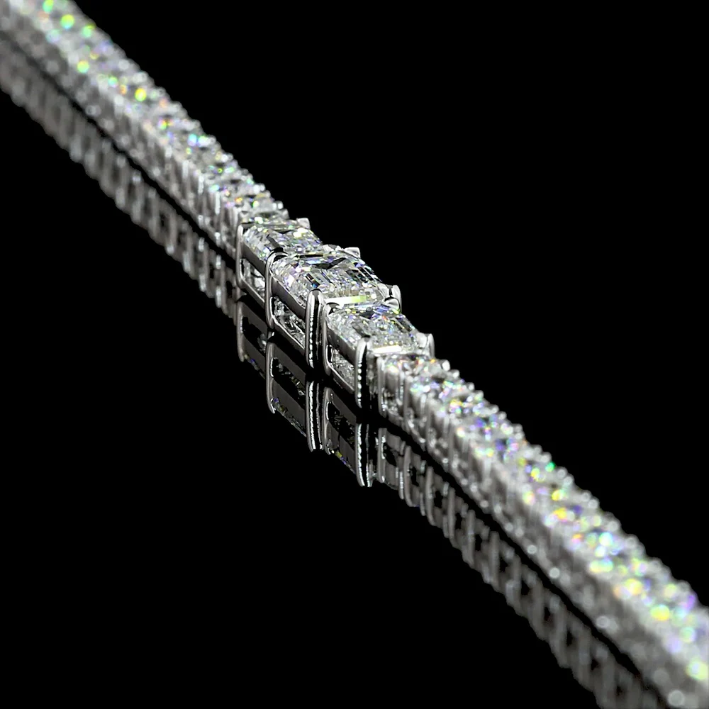 14K White Gold Special Necklace with 1.00 Carats Emerald Cut Lab Diamond and 5.00 Carats Round Brilliant Lab Diamonds - 7.50 Carats Total Diamond Weight - Covaloro Fine Jewelry - Image 2