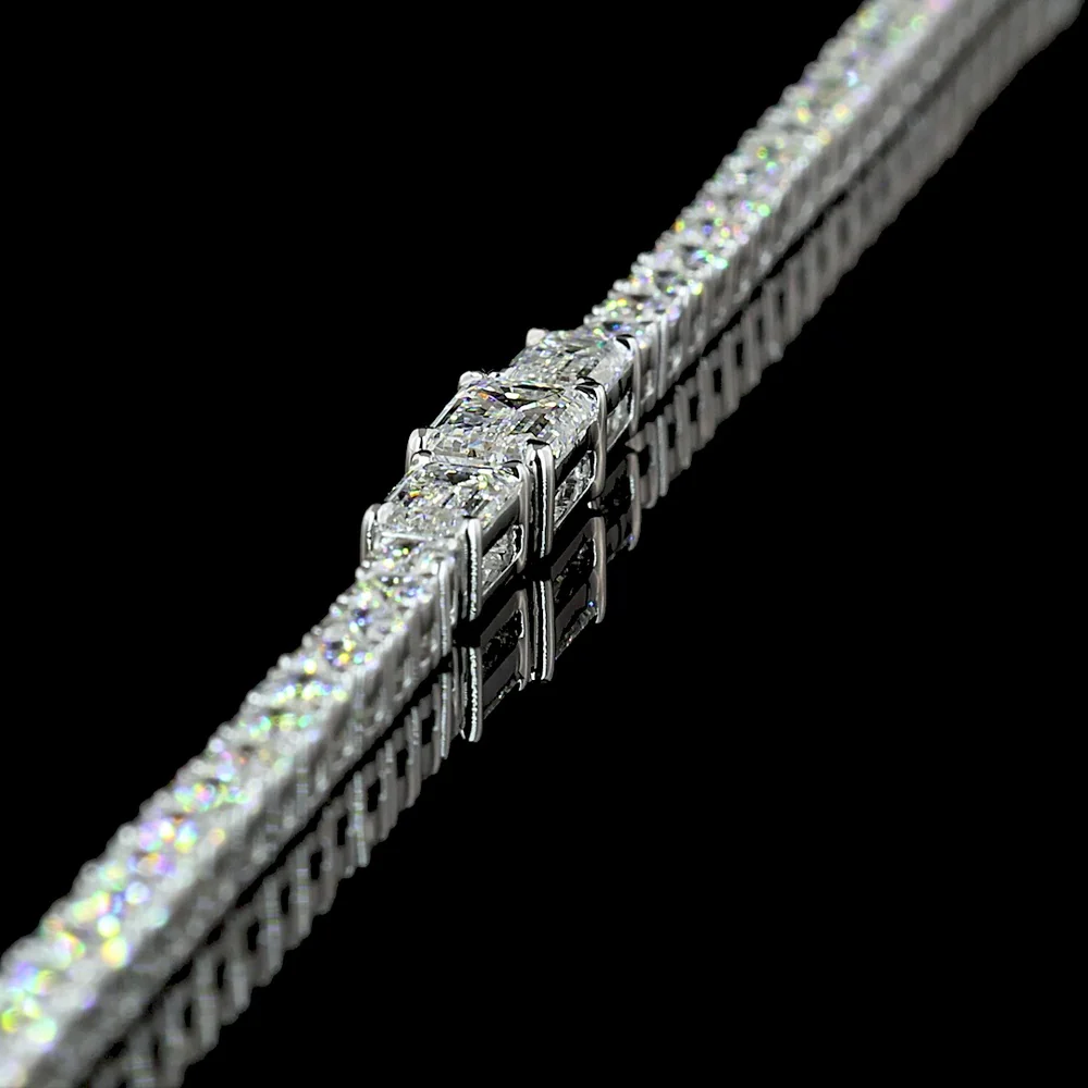 14K White Gold Special Necklace with 1.00 Carats Emerald Cut Lab Diamond and 5.00 Carats Round Brilliant Lab Diamonds - 7.50 Carats Total Diamond Weight - Covaloro Fine Jewelry - Image 3