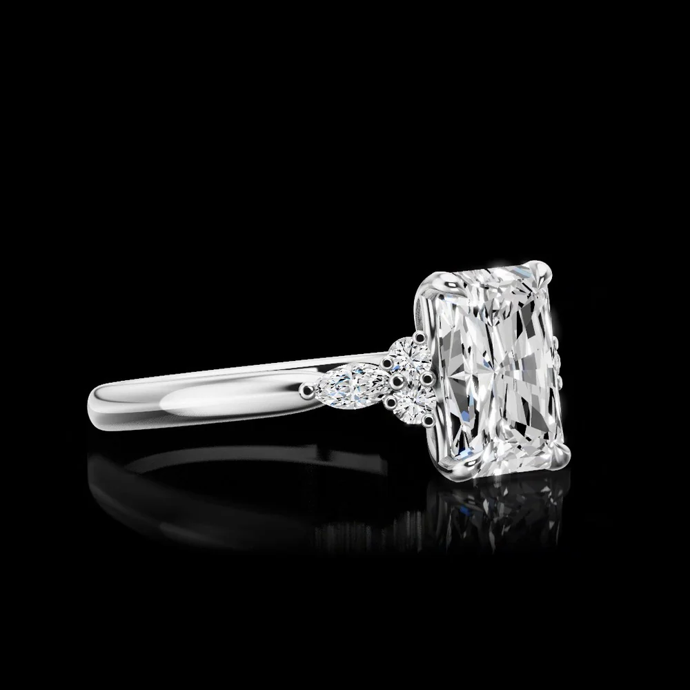 14K White Gold Special Ring with North-South Marquise Cut Lab Diamond and Brilliant Round Accents - 0.25 Carat Total Diamond Weight - Covaloro Fine Jewelry - Image 2