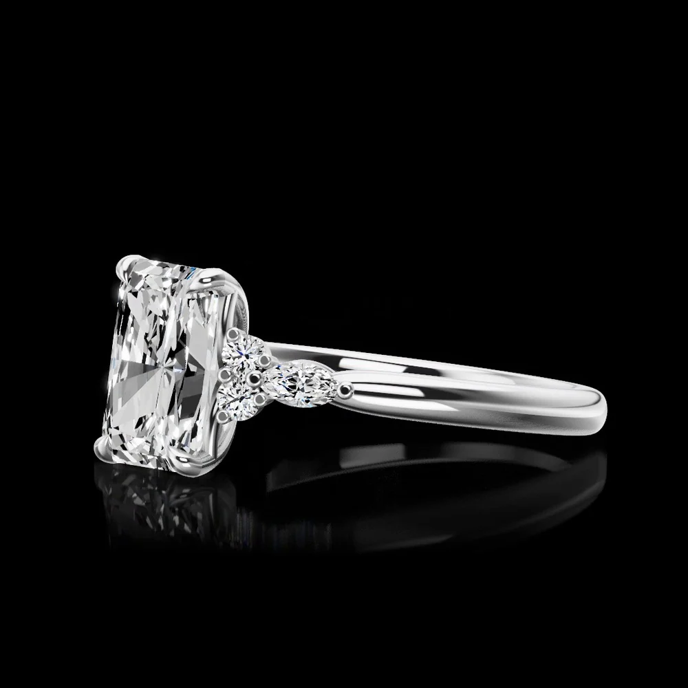 14K White Gold Special Ring with North-South Marquise Cut Lab Diamond and Brilliant Round Accents - 0.25 Carat Total Diamond Weight - Covaloro Fine Jewelry - Image 3