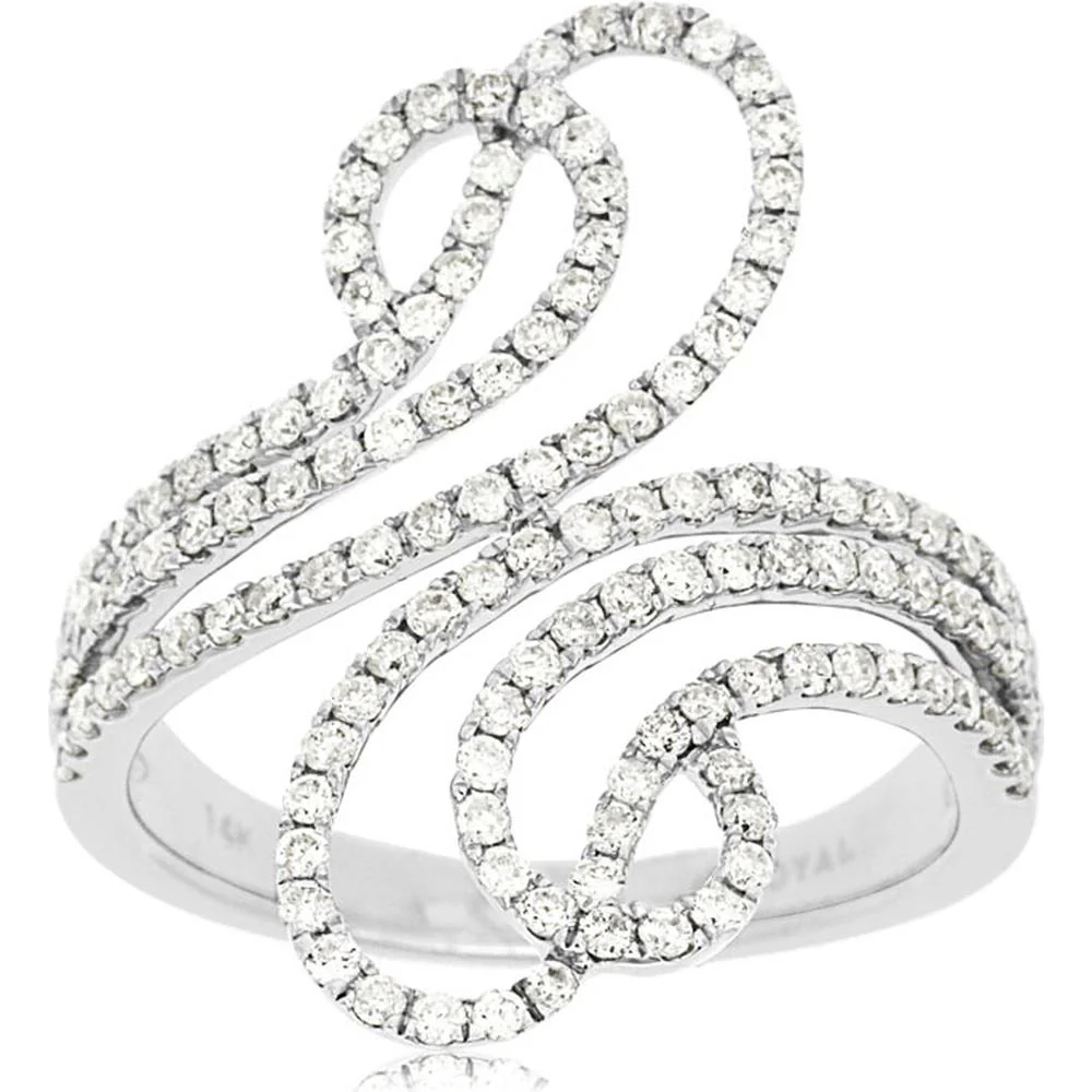 14K White Gold Spiral Diamond Ring - 0.85 Carats Total Diamond Weight - Royal Jewelry