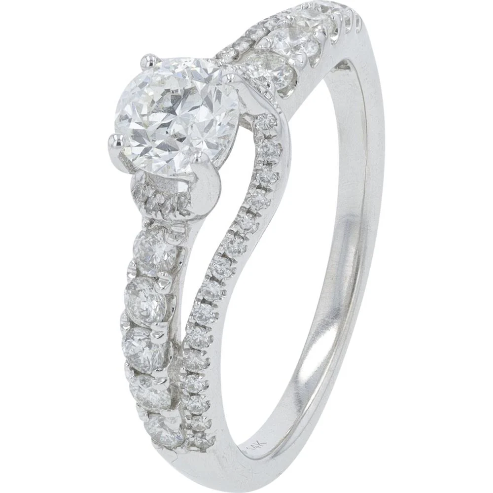 14K White Gold Split Shank Diamond Ring with 1.00 Carat Total Round Diamonds