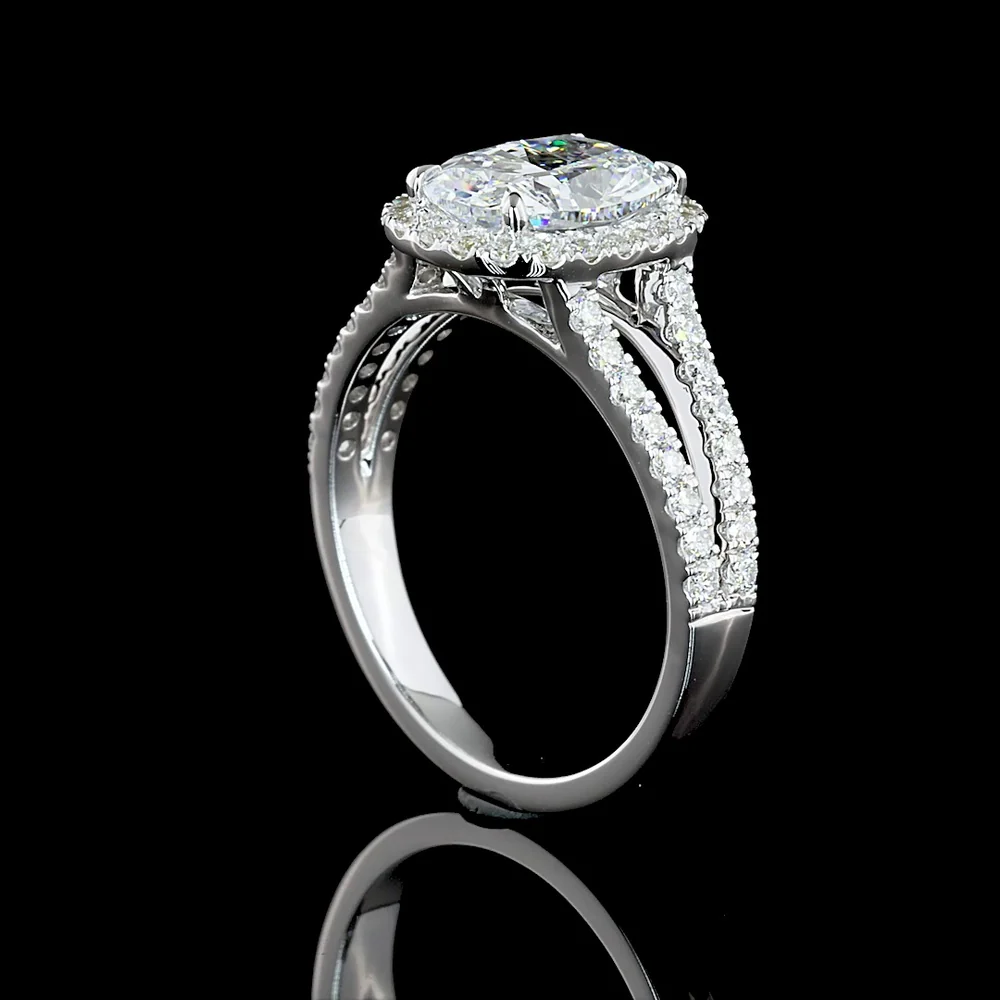 14K White Gold Split Shank Halo Ring with 1.93 Carat Cushion Brilliant Lab Diamond and 0.59 Carat Diamond Accents - 2.52 Carat Total Diamond Weight - Covaloro Fine Jewelry - Image 3
