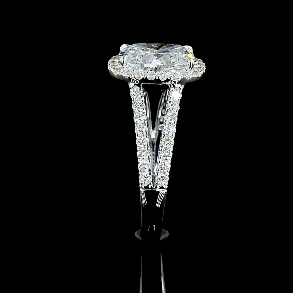 14K White Gold Split Shank Halo Ring with 1.93 Carat Cushion Brilliant Lab Diamond and 0.59 Carat Diamond Accents - 2.52 Carat Total Diamond Weight - Covaloro Fine Jewelry - Image 4