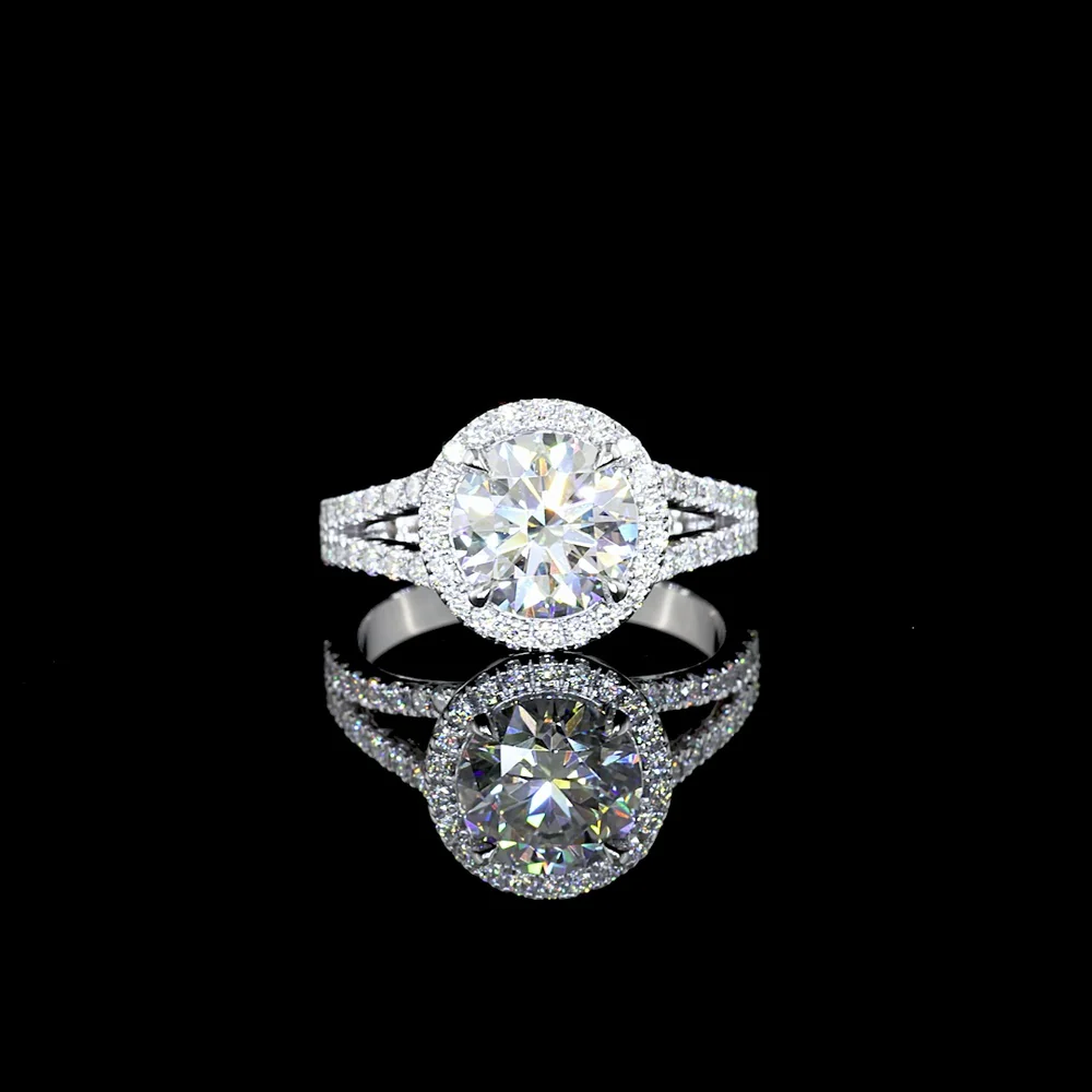14K White Gold Split Shank Halo Ring with 4.02 Carat Round Brilliant Lab Diamond and 0.81 Carat Accent Diamonds - 4.83 Carat Total Diamond Weight - Covaloro Fine Jewelry