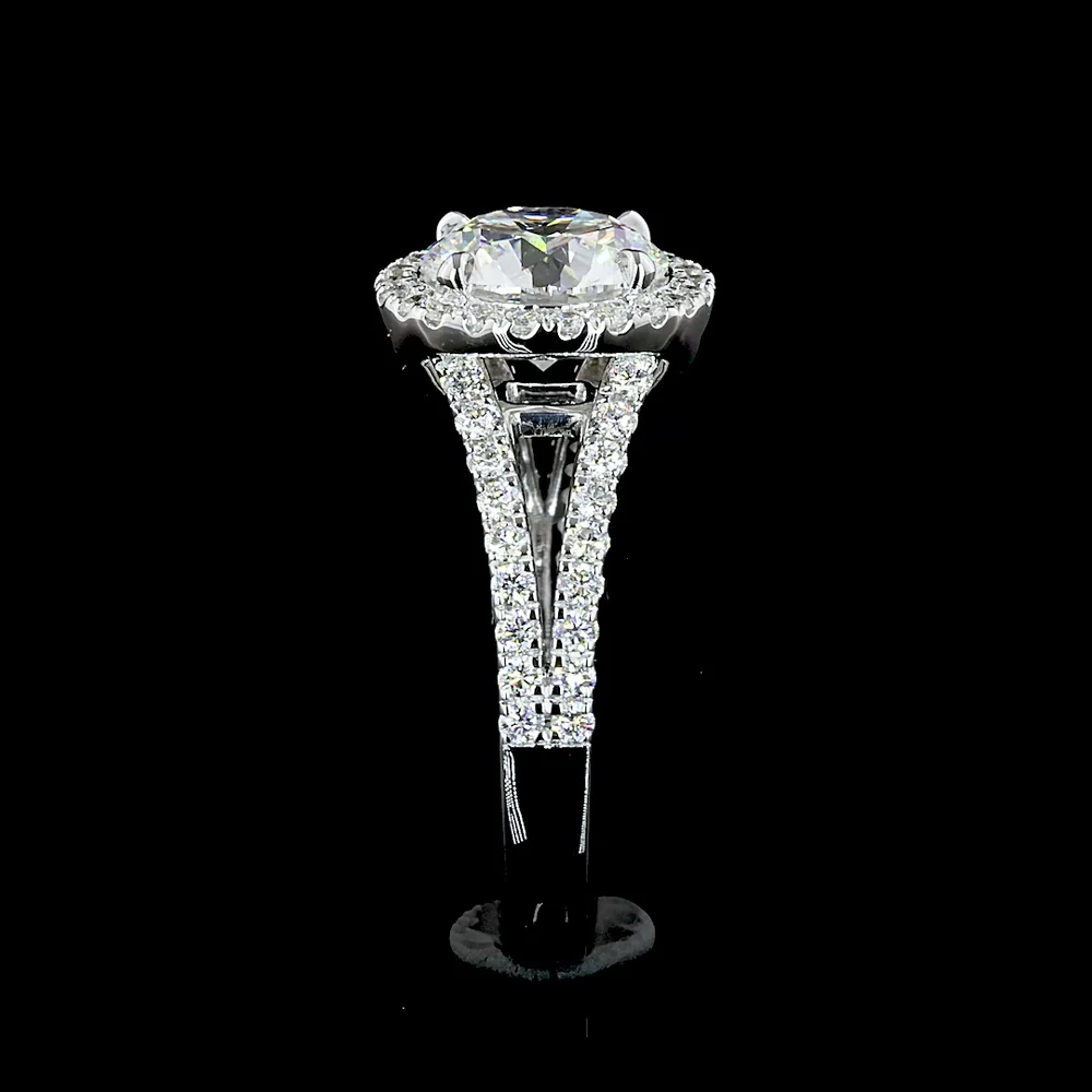 14K White Gold Split Shank Halo Ring with 4.02 Carat Round Brilliant Lab Diamond and 0.81 Carat Accent Diamonds - 4.83 Carat Total Diamond Weight - Covaloro Fine Jewelry - Image 3