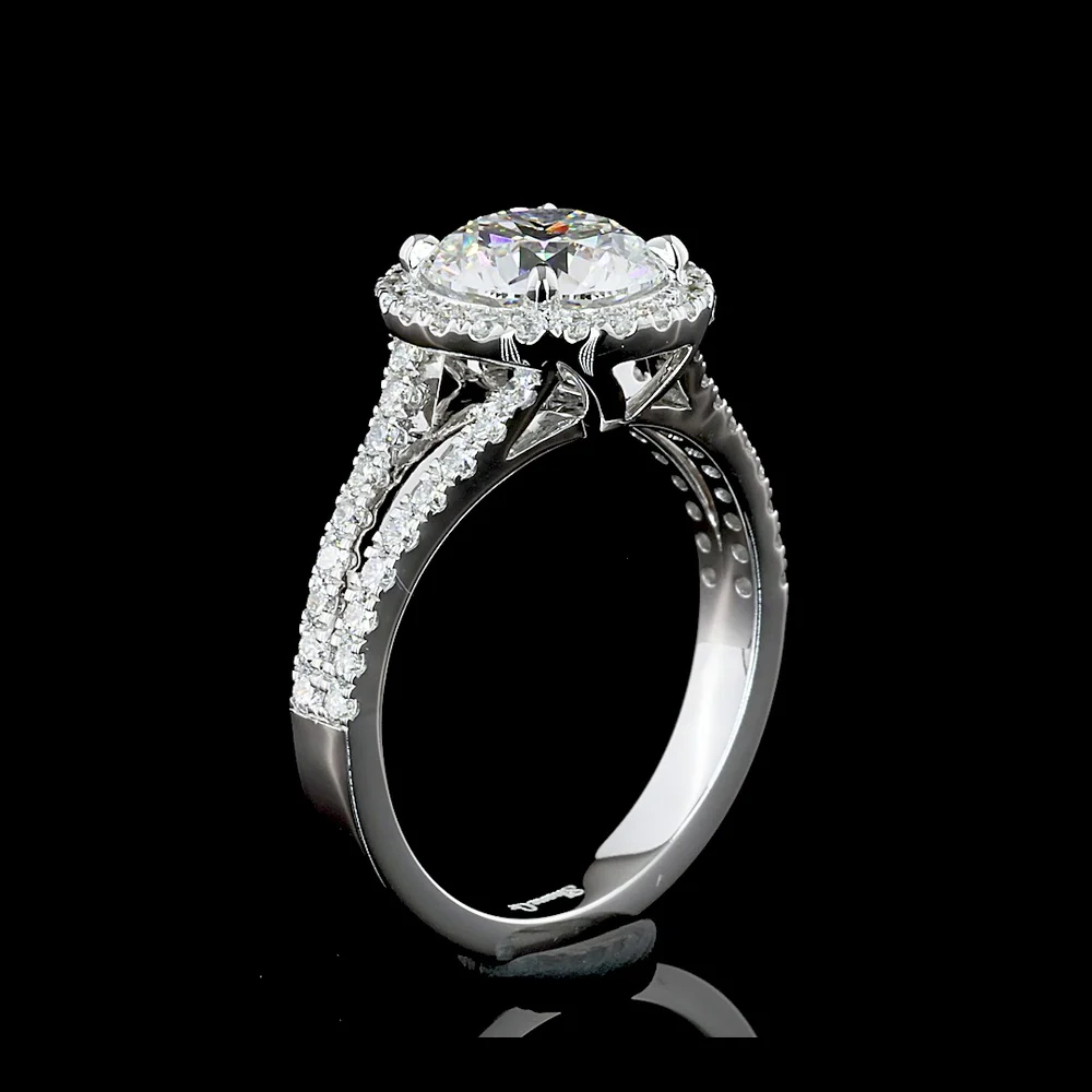 14K White Gold Split Shank Halo Ring with 4.02 Carat Round Brilliant Lab Diamond and 0.81 Carat Accent Diamonds - 4.83 Carat Total Diamond Weight - Covaloro Fine Jewelry - Image 4